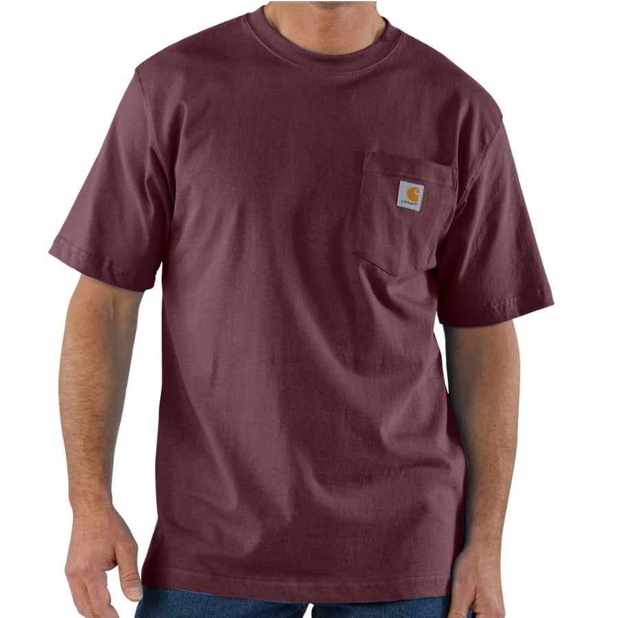 Maroon t-shirt with a pocket on a white background