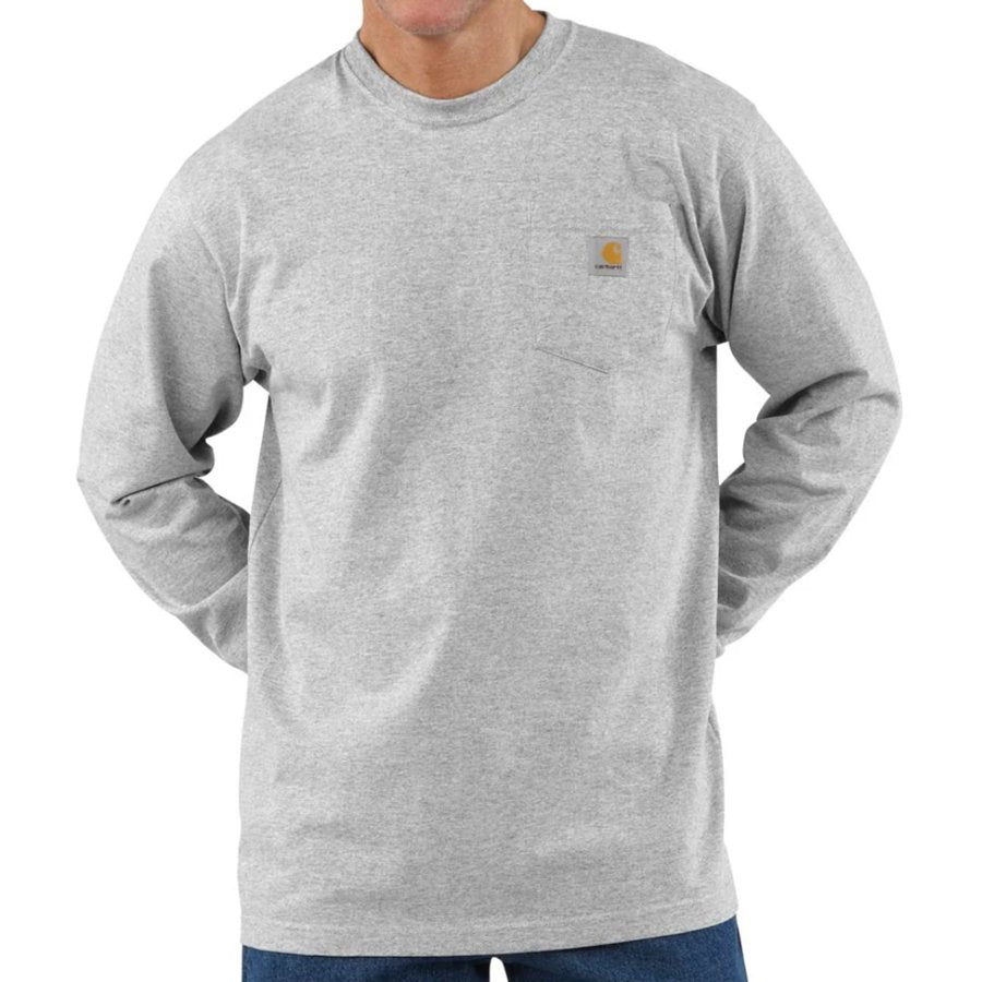 Gray long-sleeve shirt with a brand logo on a white background