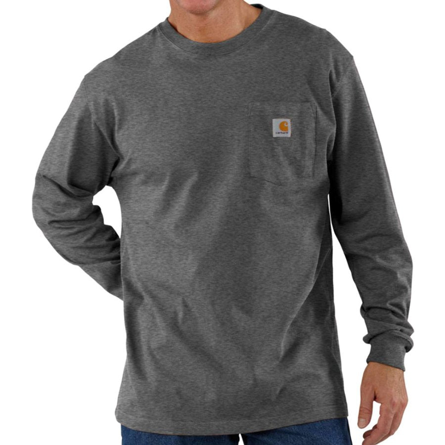 Gray long-sleeve shirt with a brand logo on a white background