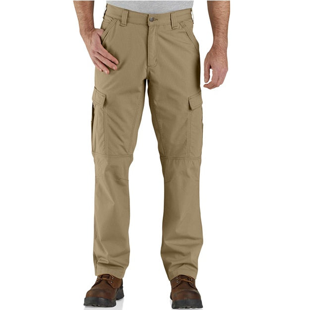 Tan cargo pants worn by a person on a white background