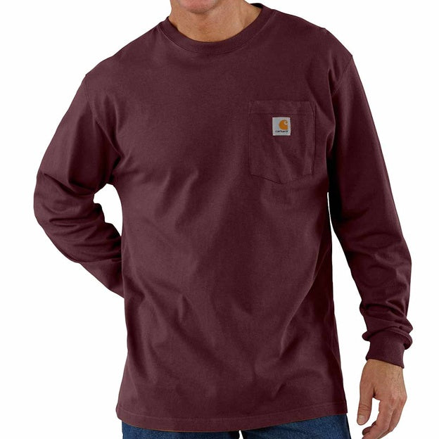 Maroon long-sleeve shirt with a brand logo on a white background
