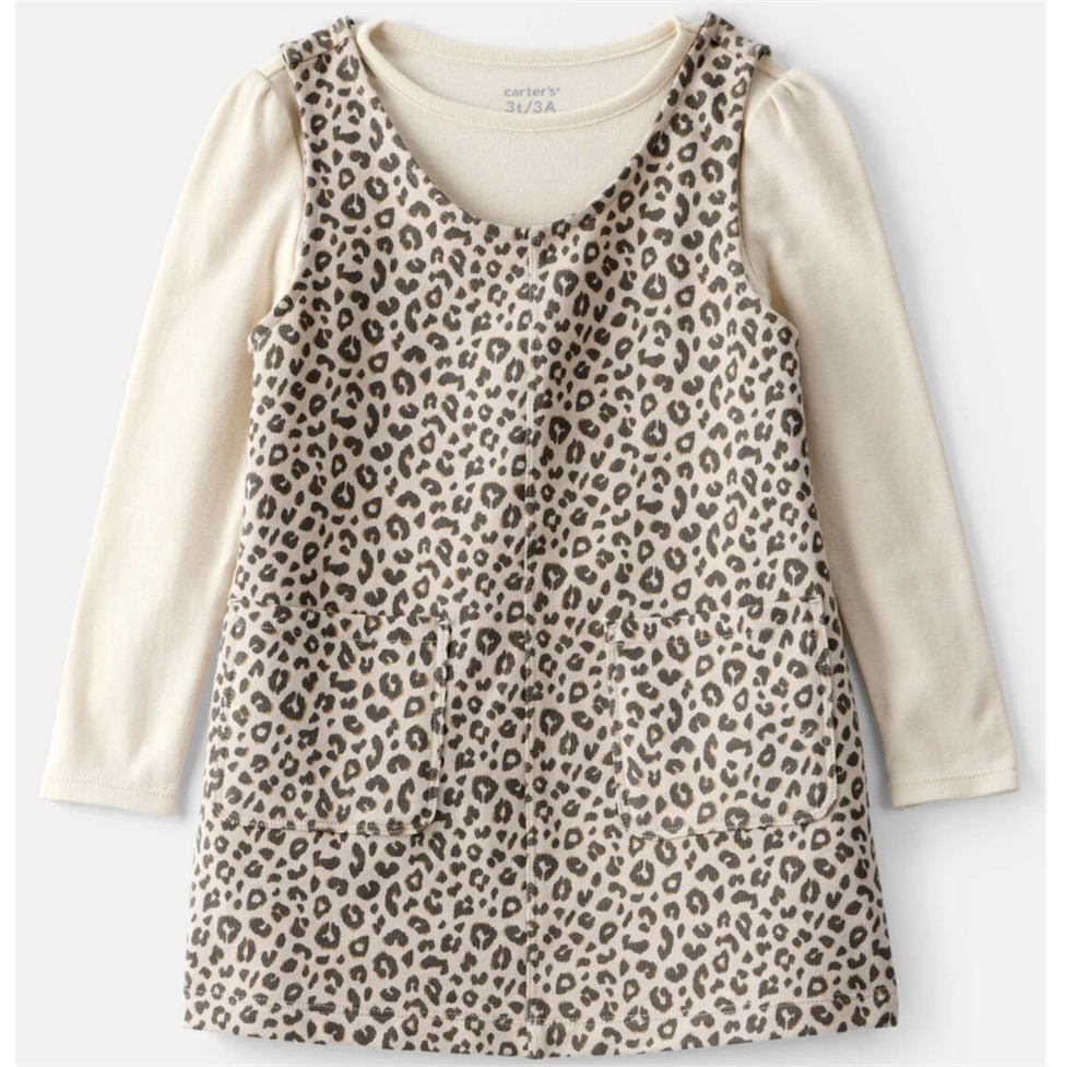 Leopard print dress with long sleeves on a white background
