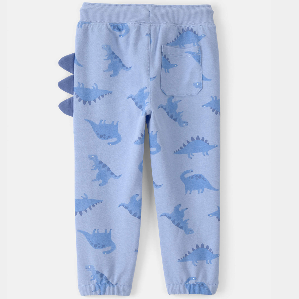 Blue children's leggings with dinosaur pattern on a white background