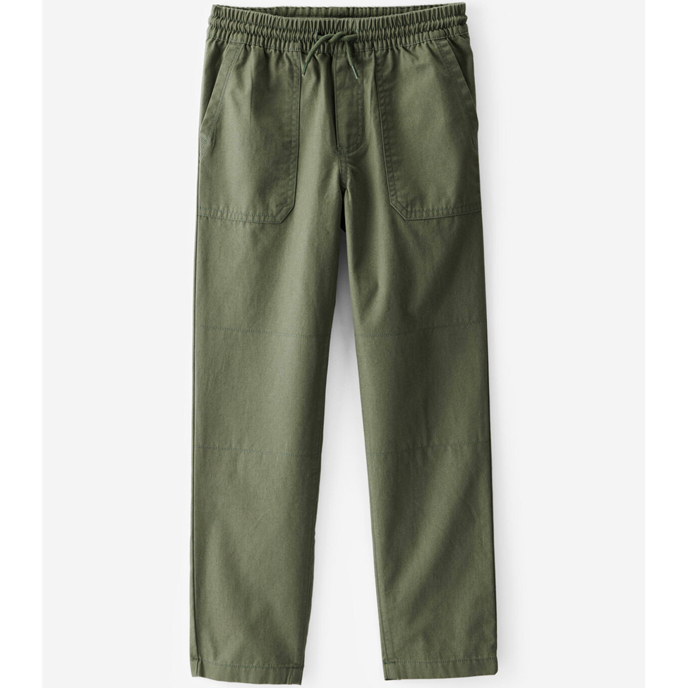 Green pants with an elastic waistband on a white background
