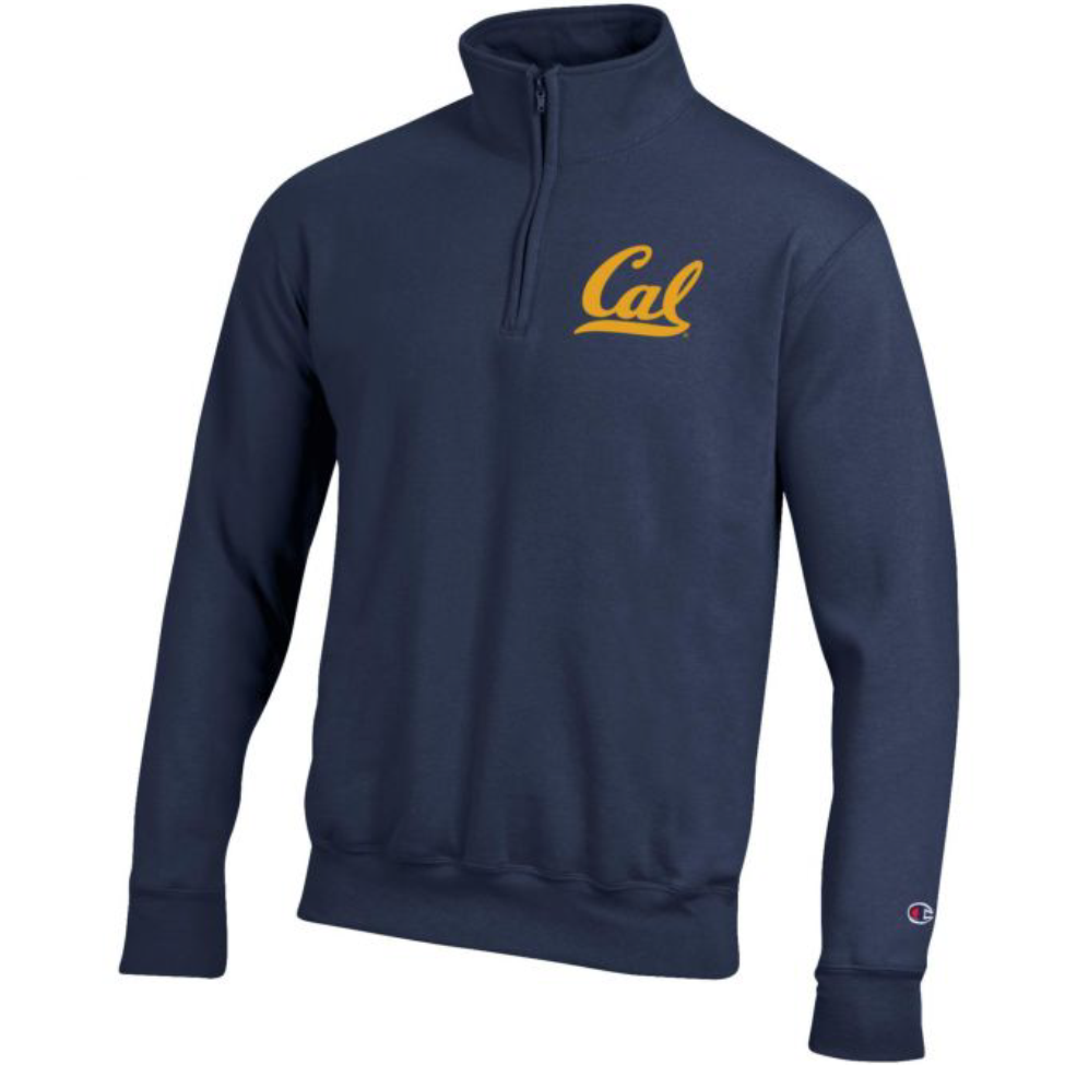 Navy blue sweatshirt with 'Cal' logo on a white background