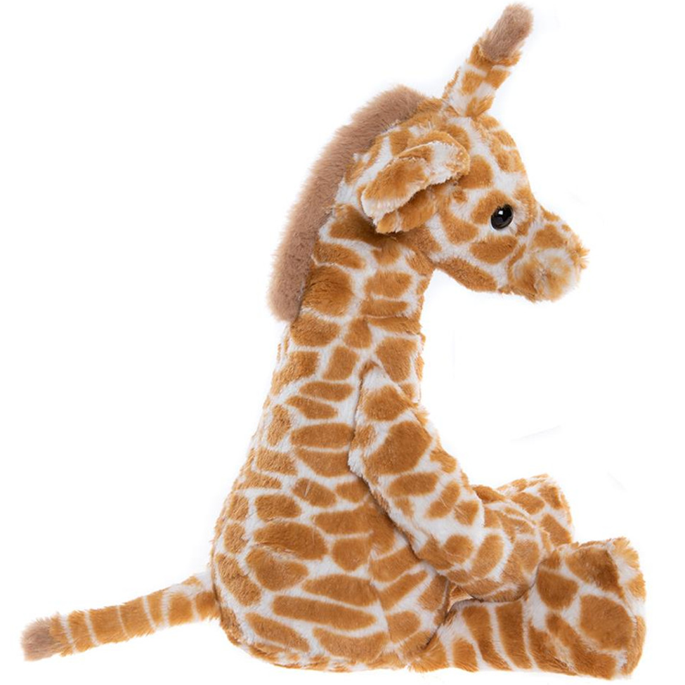 Plush giraffe toy on a white background