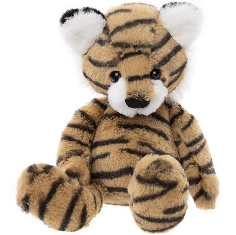 Plush tiger toy on a white background
