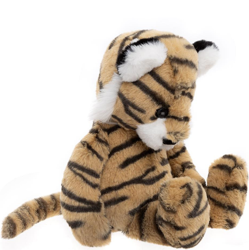 Plush tiger toy on a white background