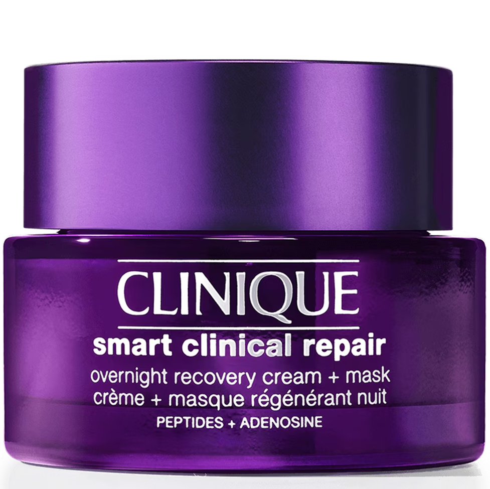 Clinique smart clinical repair skincare product with purple packaging on a white background
