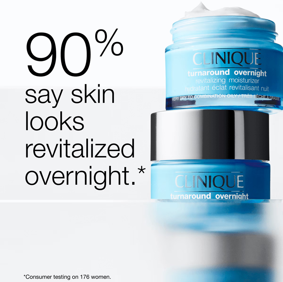 Clinique turnaround overnight moisturizer with text on a white background