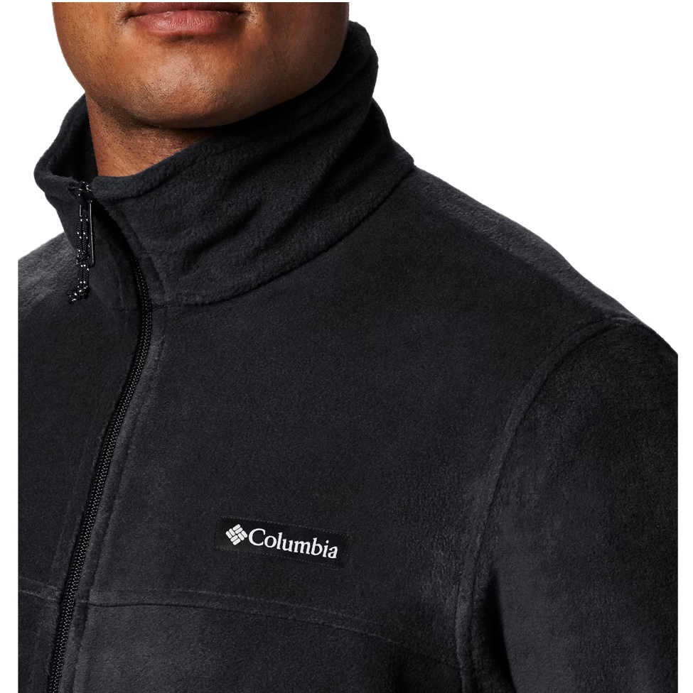 Black fleece jacket with Columbia logo on a white background