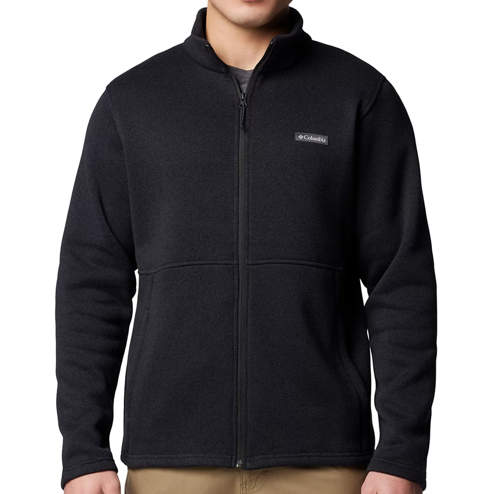Black fleece jacket with Columbia logo on a white background