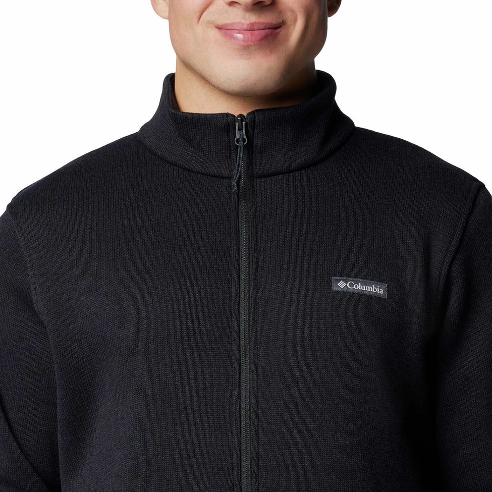 Black fleece jacket with Columbia logo on a white background