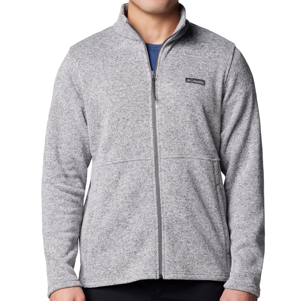Gray fleece jacket with Columbia logo on a white background