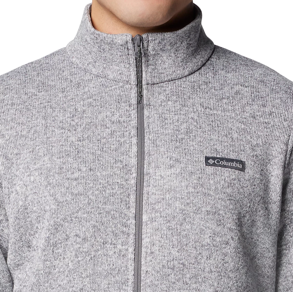 Gray zip-up sweatshirt with Columbia logo on a white background