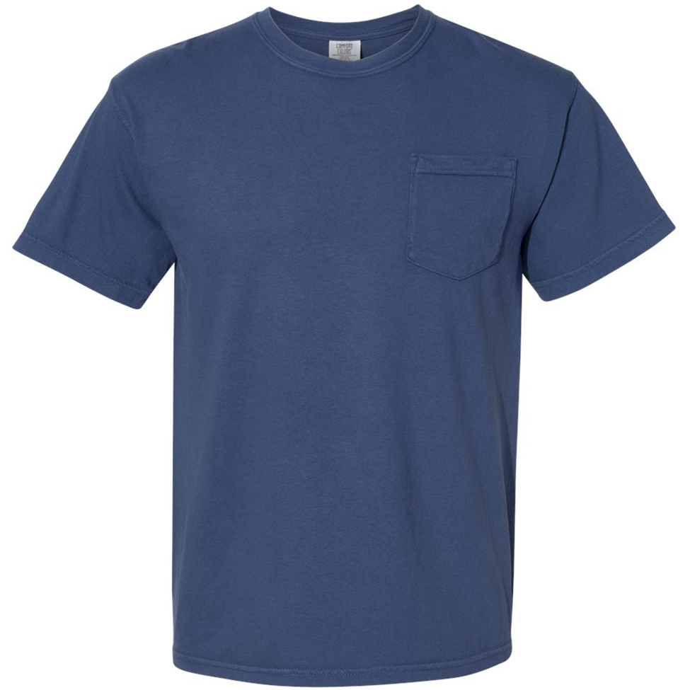 Blue t-shirt with a pocket on a white background