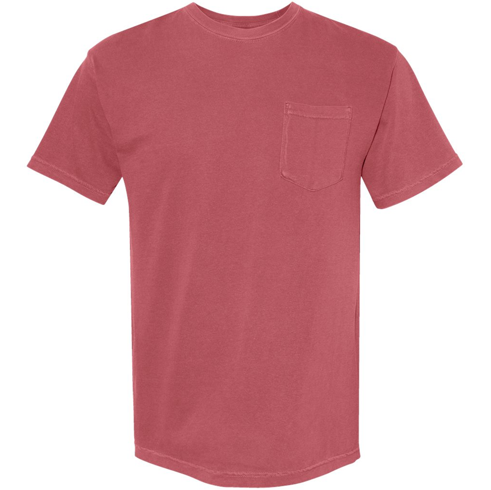 Red t-shirt with a pocket on a white background