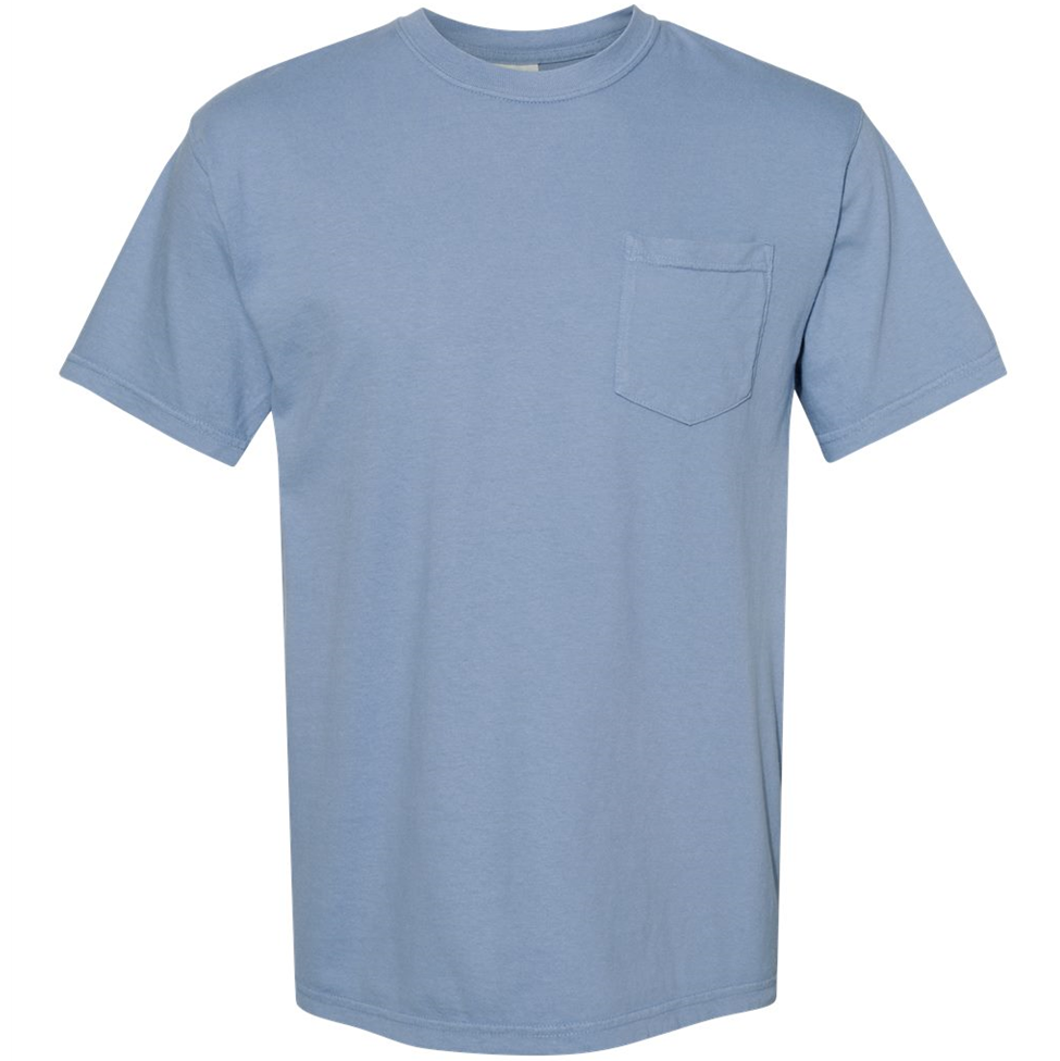 Light blue t-shirt with a pocket on a white background