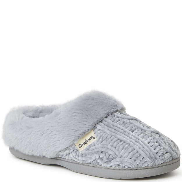 Gray slipper with fuzzy texture on a white background