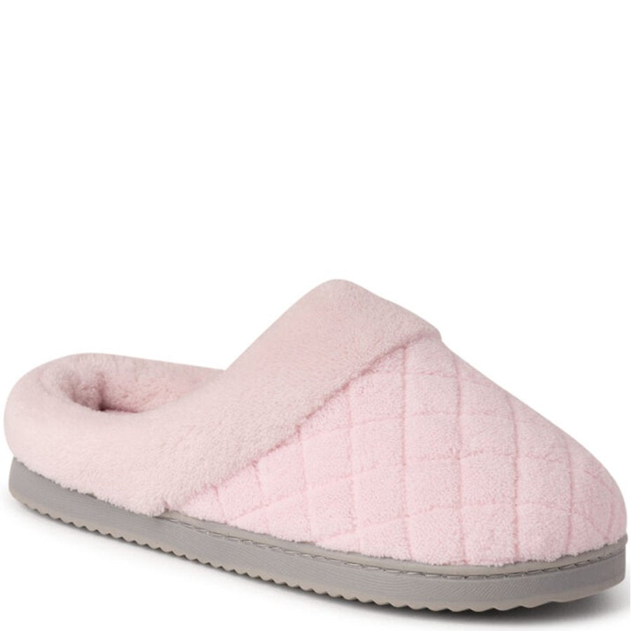 Pink slipper with gray sole on a white background