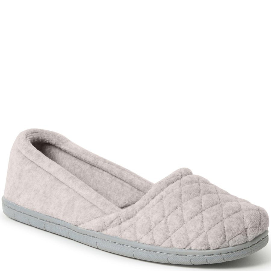 Gray quilted slipper on a white background