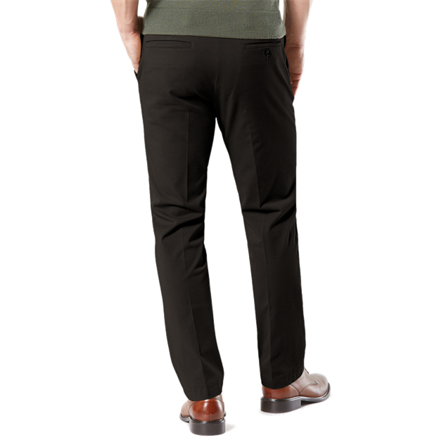 Person wearing black pants on a white background