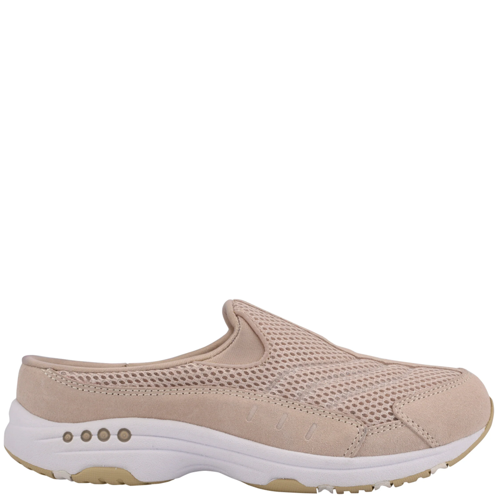 Beige slip-on shoe with white sole on a white background