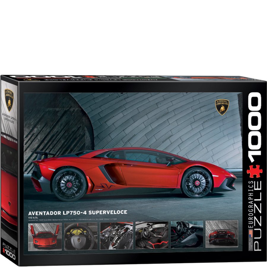 Lamborghini Aventador LP750-4 Superveloce puzzle box with car image and Eurographics branding.