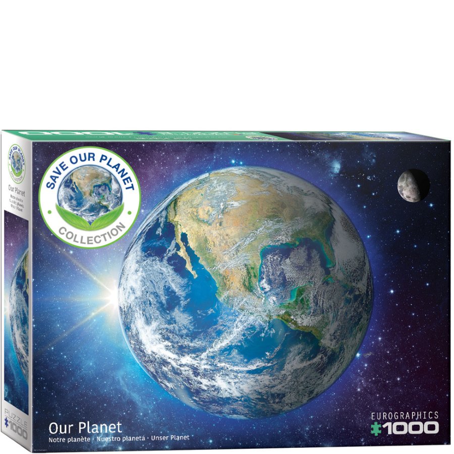Jigsaw puzzle box featuring an image of Earth with 'Save Our Planet' collection branding.