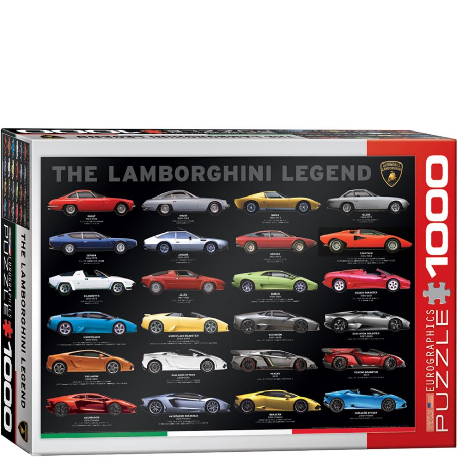 Lamborghini puzzle box with images of various Lamborghini models on a black background