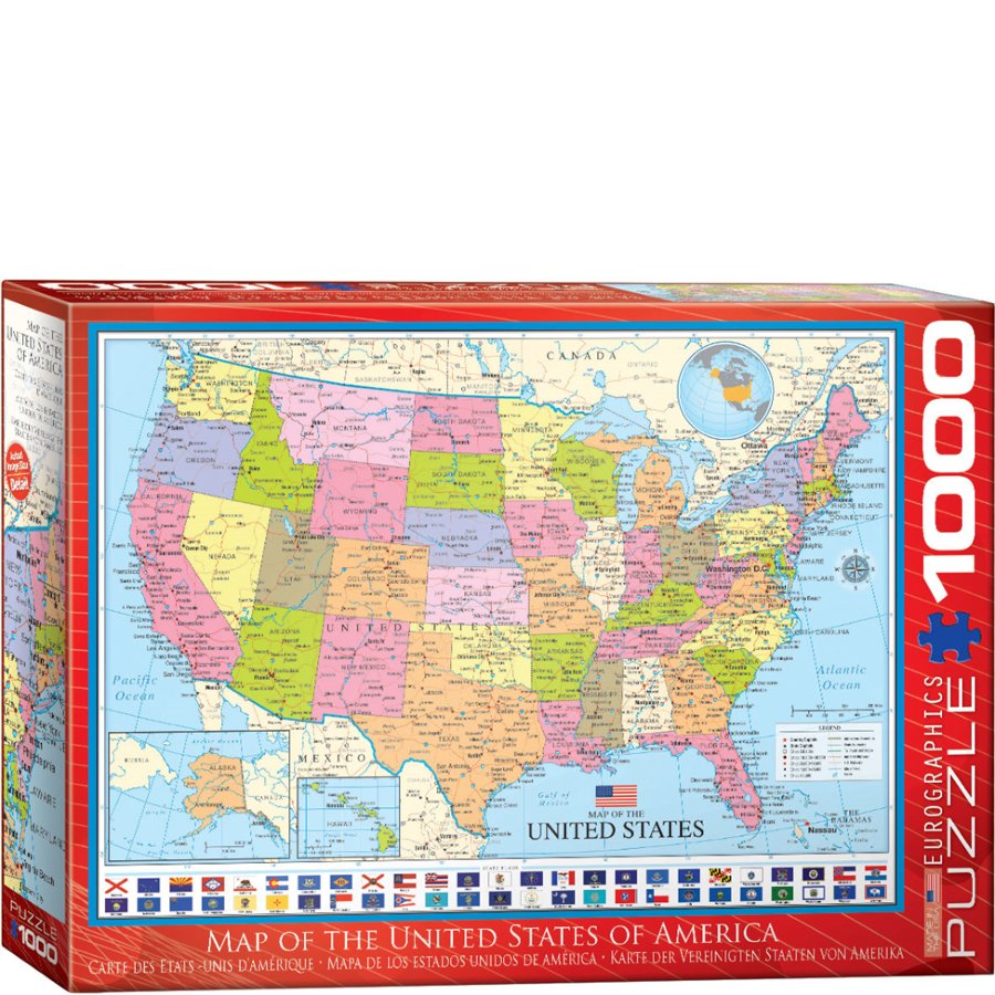 Puzzle box featuring a map of the United States with colorful states and Eurographics branding.