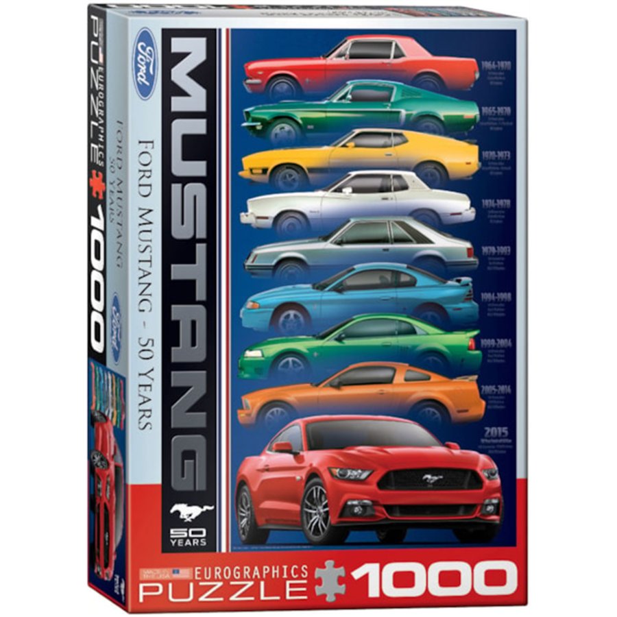 Puzzle box featuring Ford Mustang models with Eurographics branding