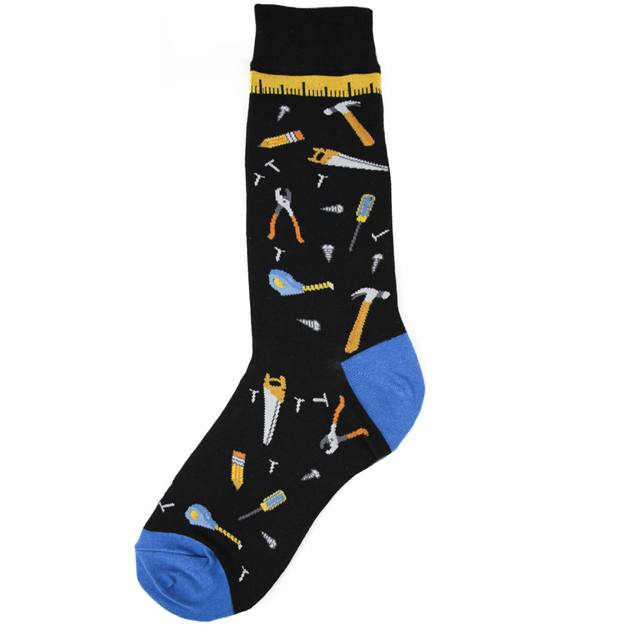 Black sock with tool pattern on a white background
