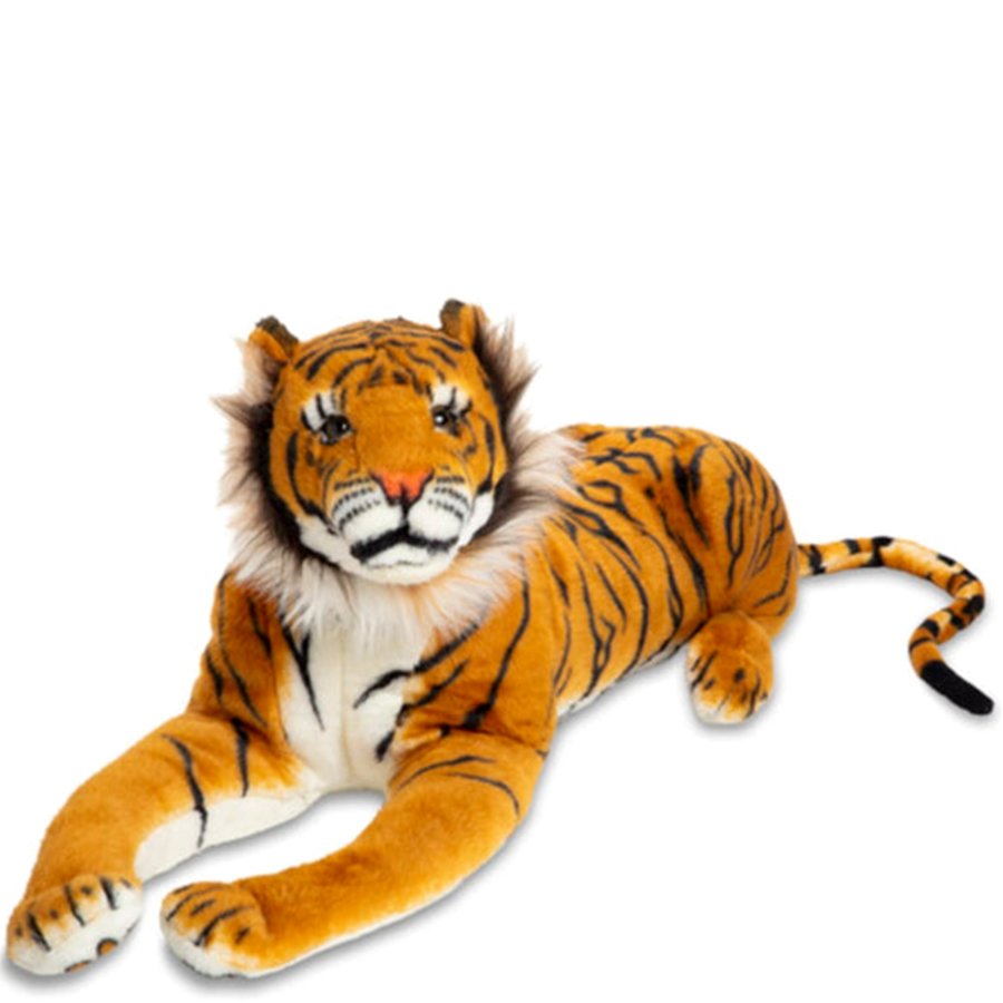 Plush tiger toy on a white background