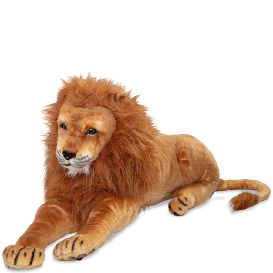 Plush lion toy on a white background