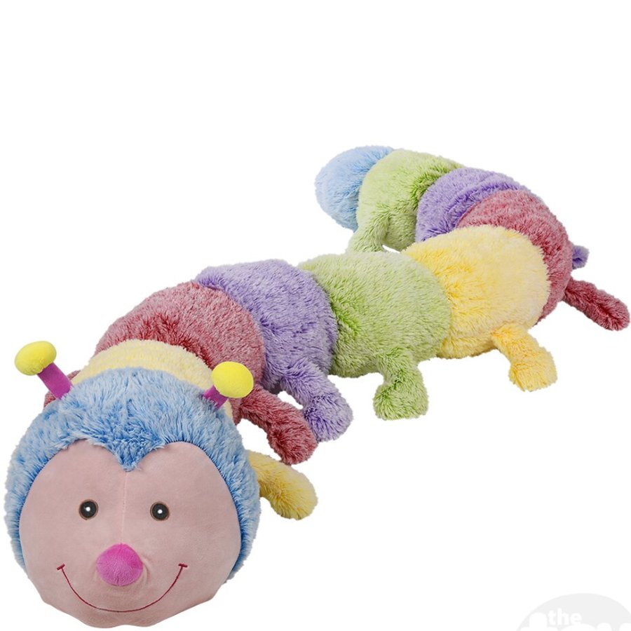 Colorful plush caterpillar toy on a white background