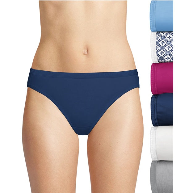 Navy blue bikini bottom worn by a person with color swatches on the right.