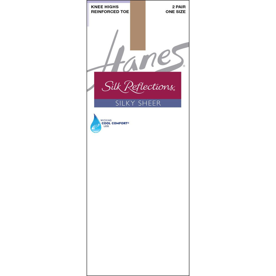 Hanes Silk Reflections silky sheer knee highs packaging on a white background