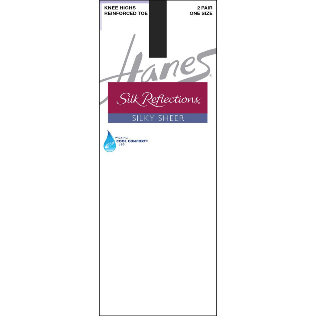 Hanes Silk Reflections silky sheer knee highs packaging on a white background