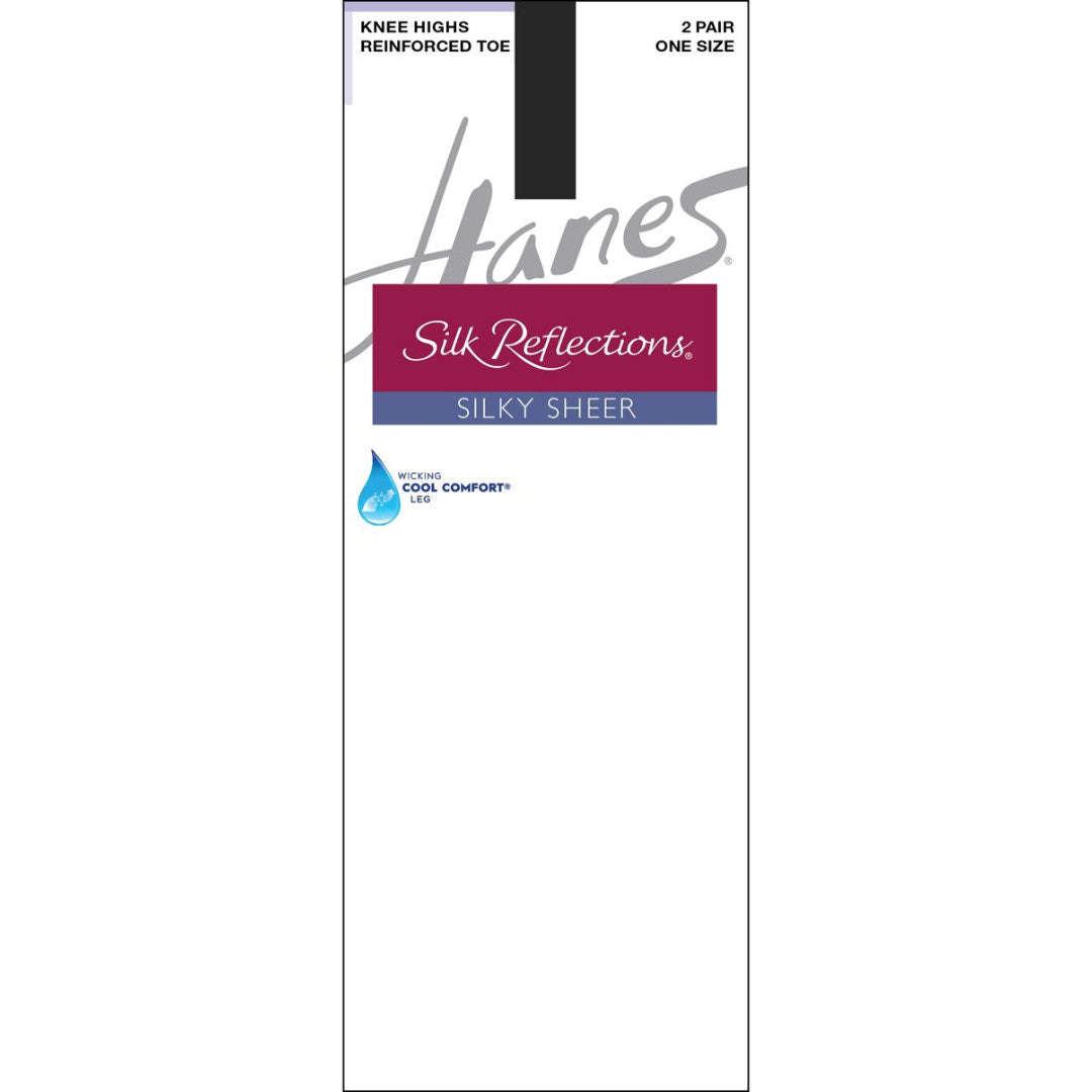 Hanes Silk Reflections silky sheer knee highs packaging on a white background
