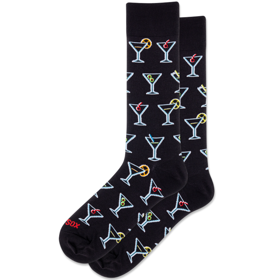Black socks with cocktail pattern on a white background