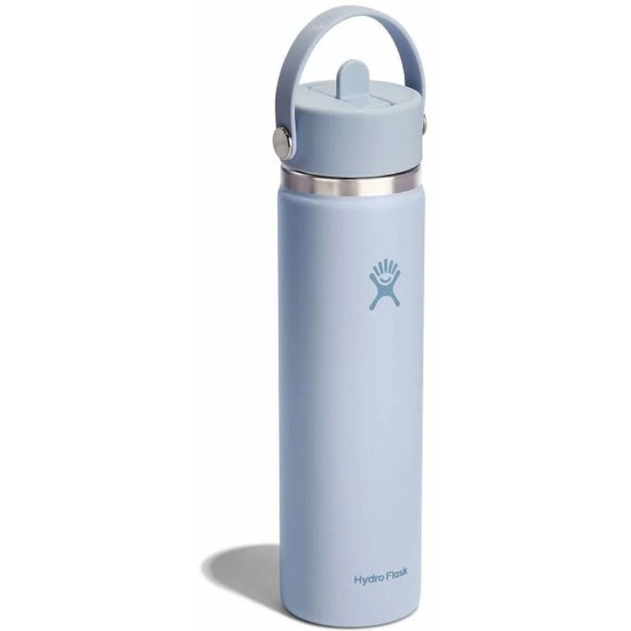 Light blue Hydro Flask water bottle with a silver lid on a white background