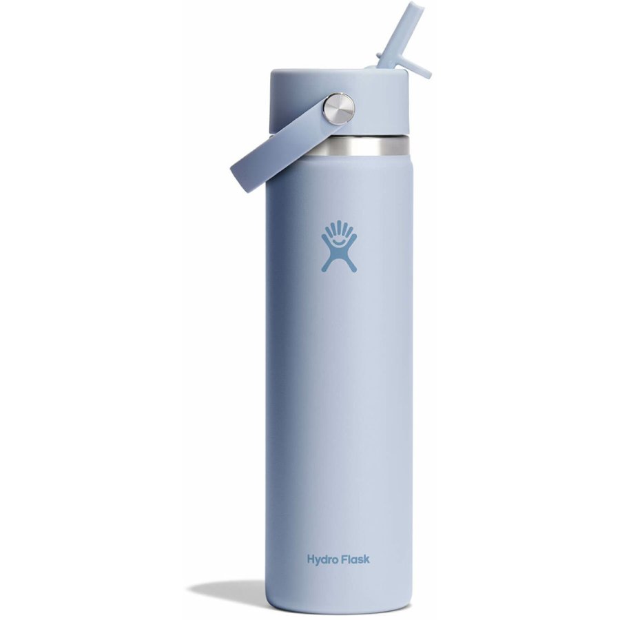 Blue Hydro Flask water bottle with straw lid on a white background