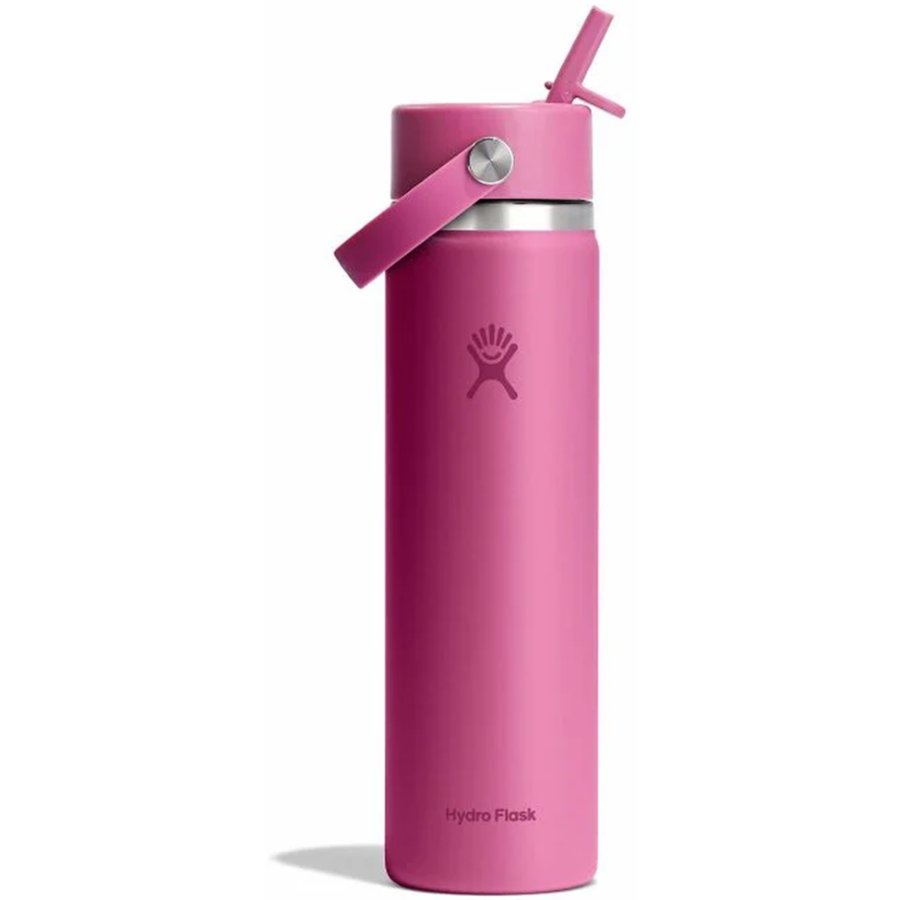 Pink Hydro Flask water bottle with straw lid on a white background