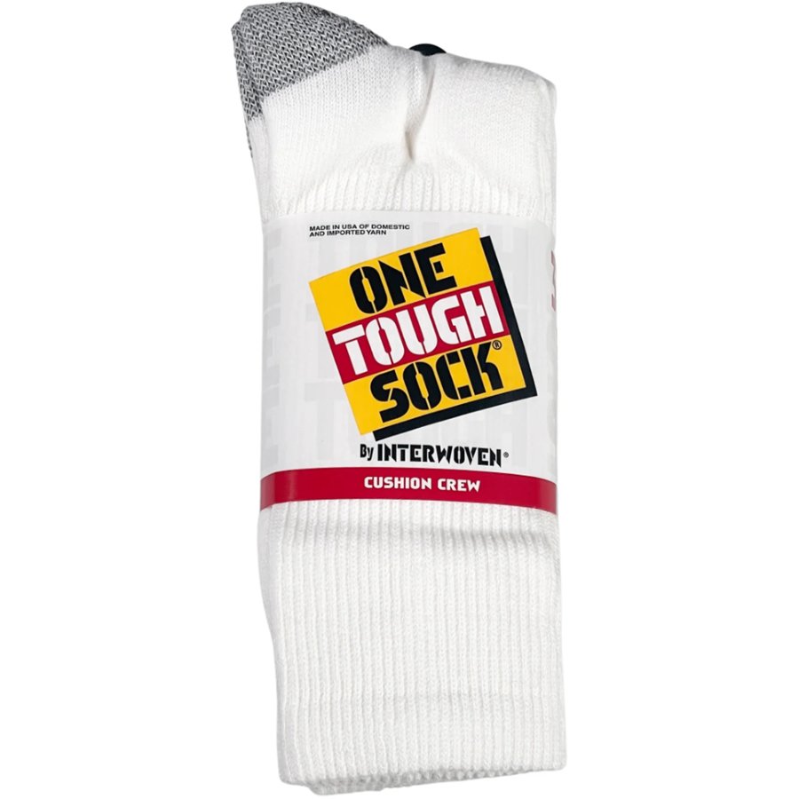 White sock with 'One Tough Sock' label on a white background