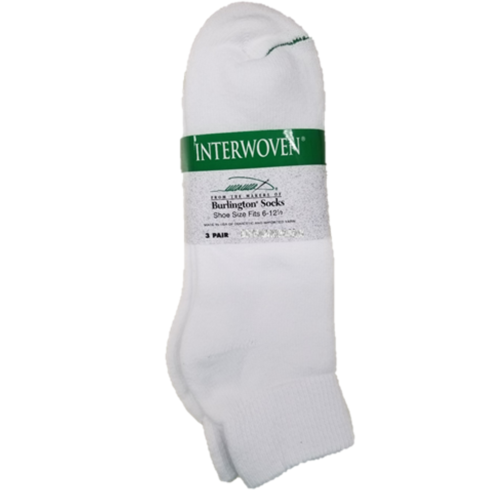 White ankle socks with a green label on a white background