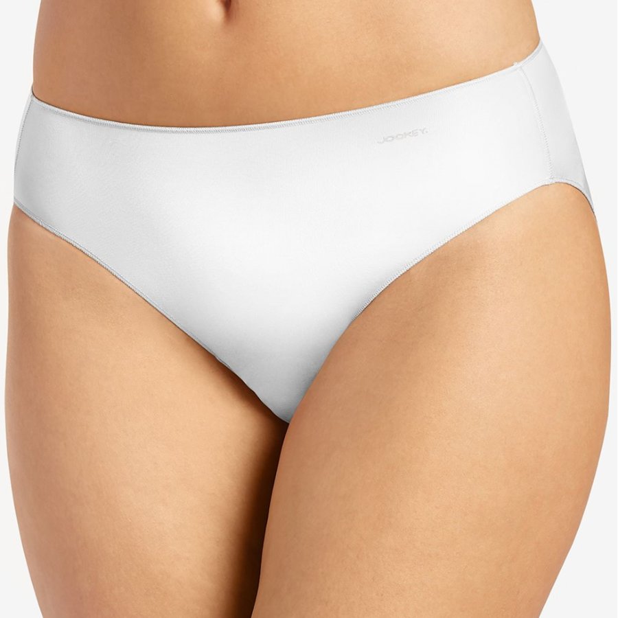 White underwear worn by a person on a neutral background