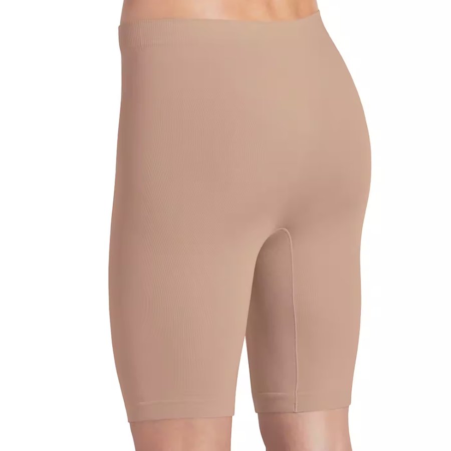 Beige shapewear shorts on a white background