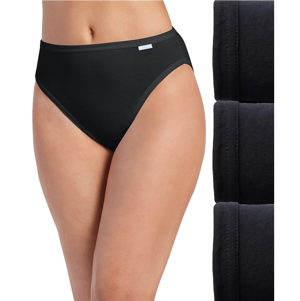 Black underwear on a white background with a close-up of the fabric on the right.
