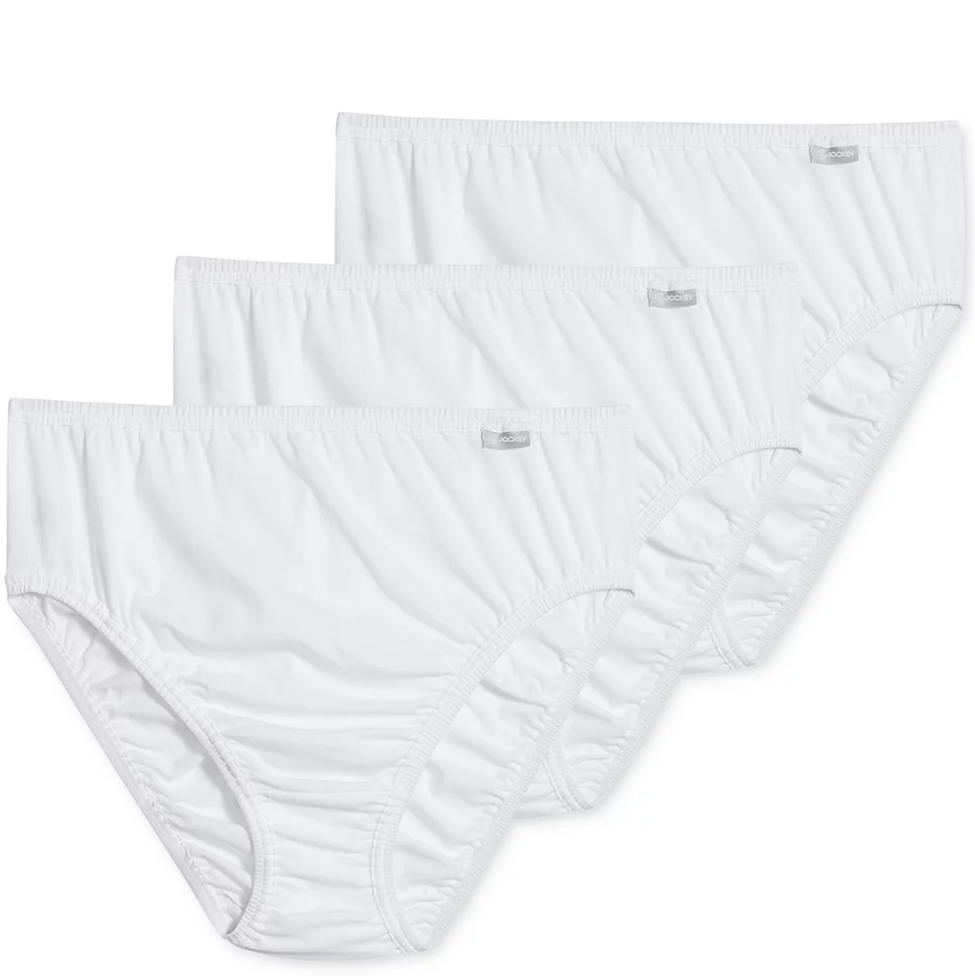 Four pairs of white underwear on a white background